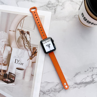 Slim Leather Apple Watch Band - Double Rivet Design with Custom Interface