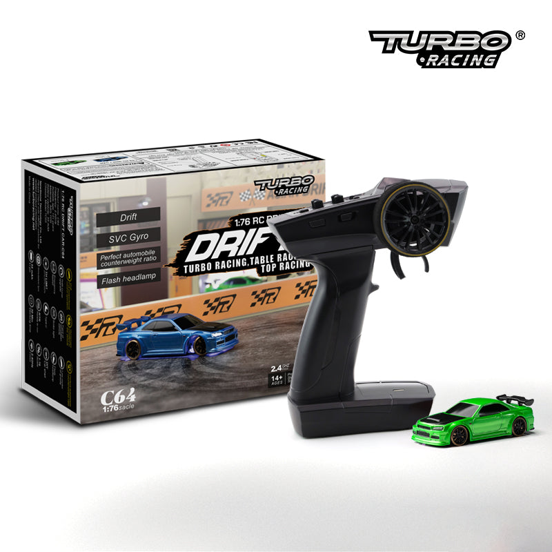 Turbo Racing 1:76 C64 Drift RC Car with Gyro - Full Proportional Remote Control RTR Kit