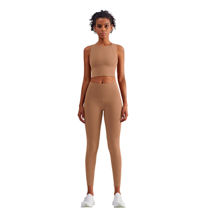 High-Waist Yoga Pants with Pockets - Women's Brushed Nylon Fitness Leggings