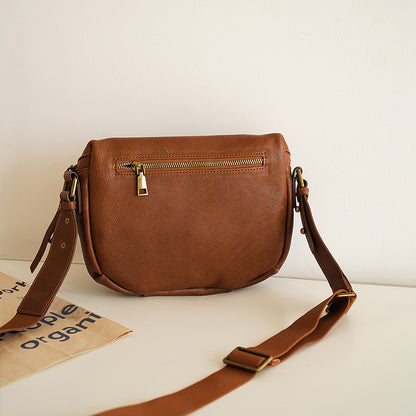 Genuine Leather Saddle Bag - First Layer Cowhide Crossbody Shoulder Bag