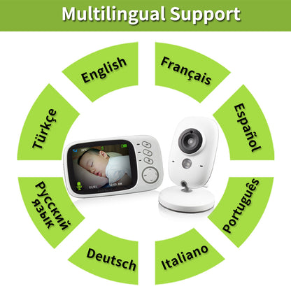 Digital Wireless Baby Monitor with 3.2" LCD Screen - Two-Way Audio & Night Vision