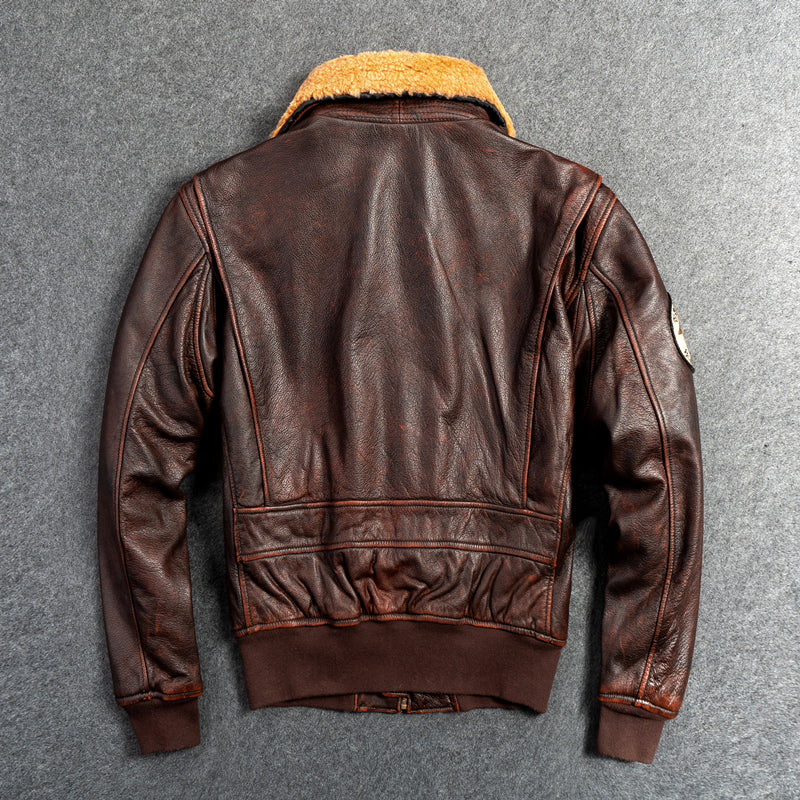 Men's Genuine Leather G1 Motorcycle Jacket - First Layer Cowhide with Detachable Collar