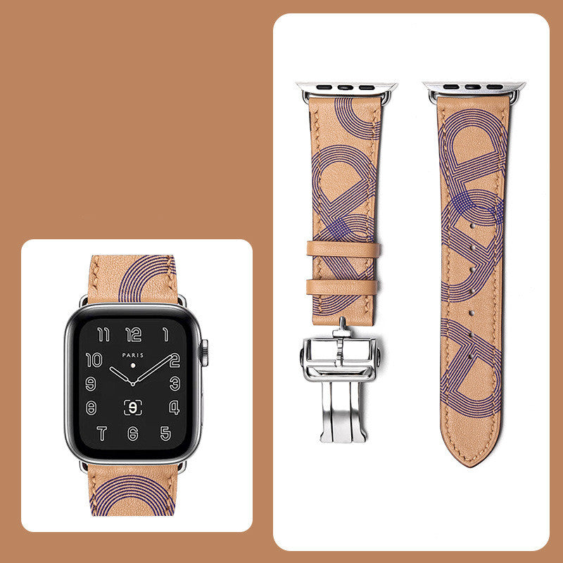 Premium Leather Smartwatch Strap with Butterfly Clasp - Hand-Stitched Band