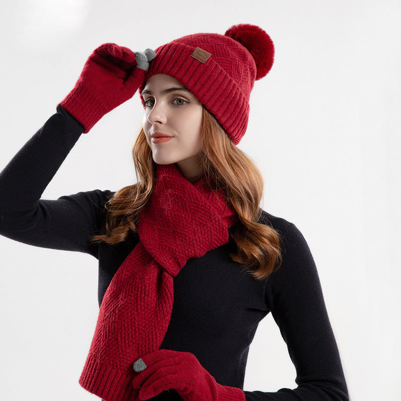 Women's Winter Knitted Hat Scarf Gloves Set - 3 Piece Acrylic Accessories Collection