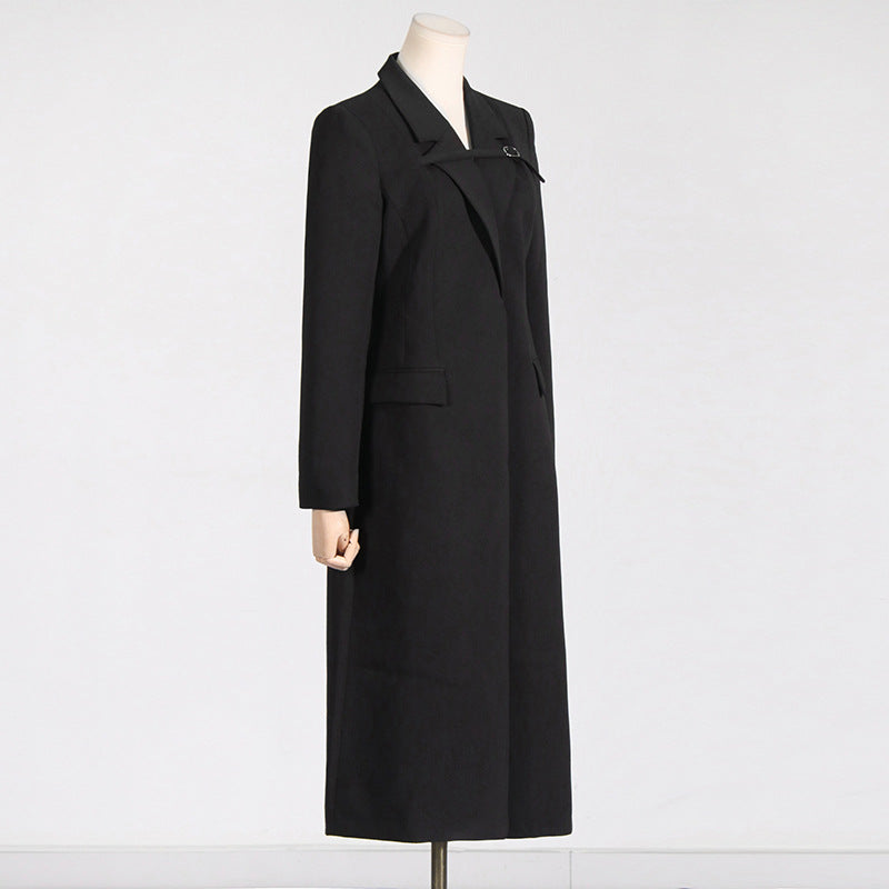 Women's Long Coat - Slim Fit Polyester Jacket with Pockets
