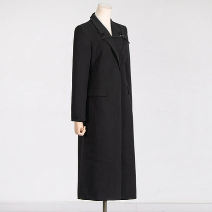 Women's Long Coat - Slim Fit Polyester Jacket with Pockets