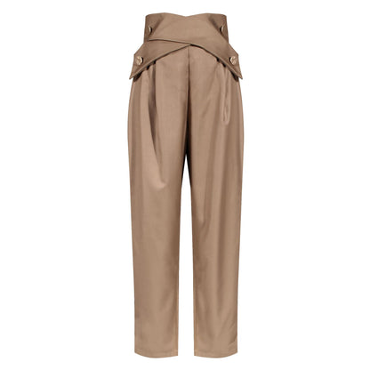 High Waist Cross Strap Radish Pants - Women's Tapered Leg Trousers with Belt