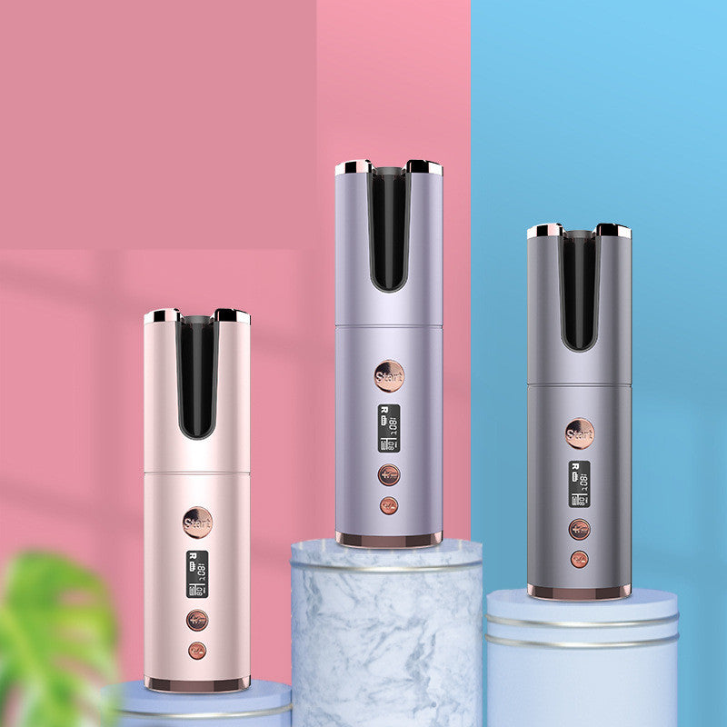 Wireless Rechargeable Automatic Rotating Curling Iron - Portable USB Hair Curler