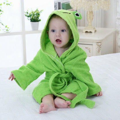 Cotton Baby Hooded Bathrobe - Cute Animal Design Bath Towel