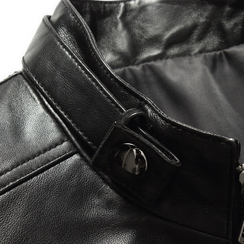 Men's Premium Sheepskin Leather Jacket - Stand Collar Zipper Design