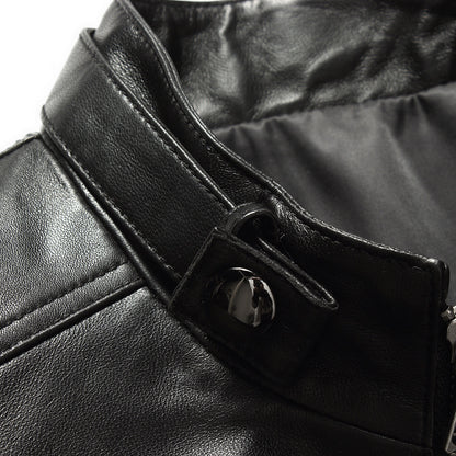 Men's Premium Sheepskin Leather Jacket - Stand Collar Zipper Design