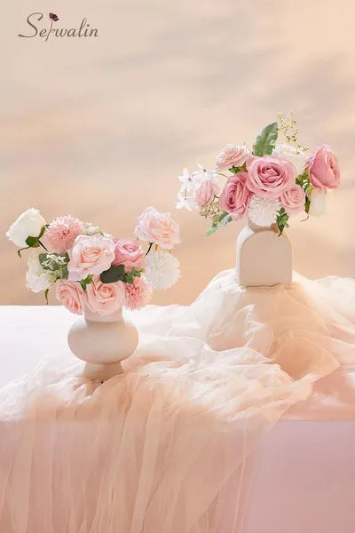 Artificial Silk Flowers for DIY Wedding Bouquets - Blush Pink & White Rose Centerpieces