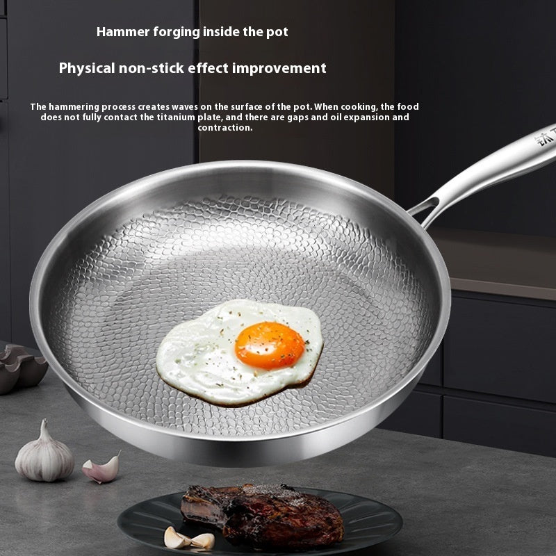 Pure Titanium Frying Pan - Uncoated Non-Stick Cookware with Glass Lid
