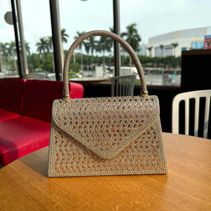 Rhinestone Evening Clutch Handbag - Metallic Nylon Dinner Bag