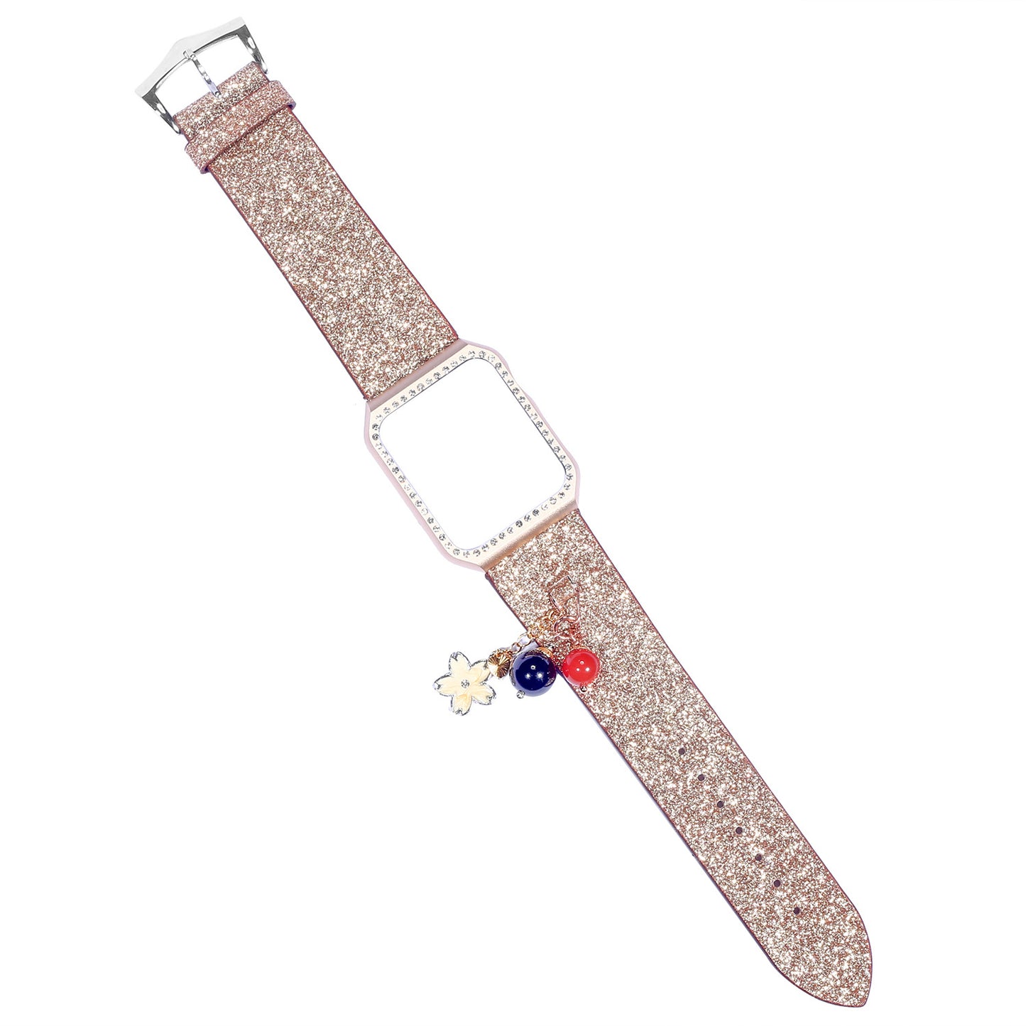 Apple Watch Glitter Sequin Leather Strap with Star Ball Charm - 38mm/42mm Compatible
