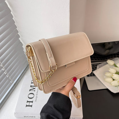 PU Leather Chain Shoulder Bag - Small Square Crossbody with Wide Strap