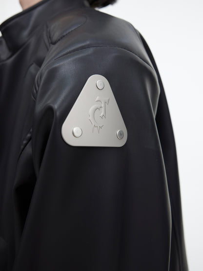Imitation Leather Jacket - Metal Graphic Design Stand Collar Zipper Jacket