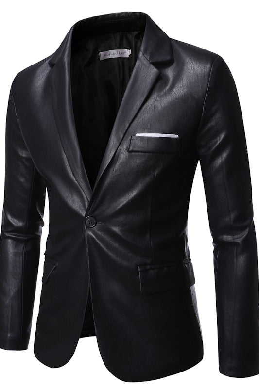 PU Leather One Button Suit Jacket - Men's Plus Size Business Blazer