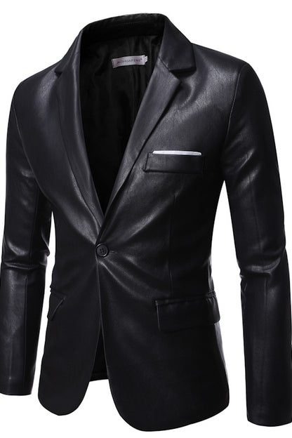PU Leather One Button Suit Jacket - Men's Plus Size Business Blazer