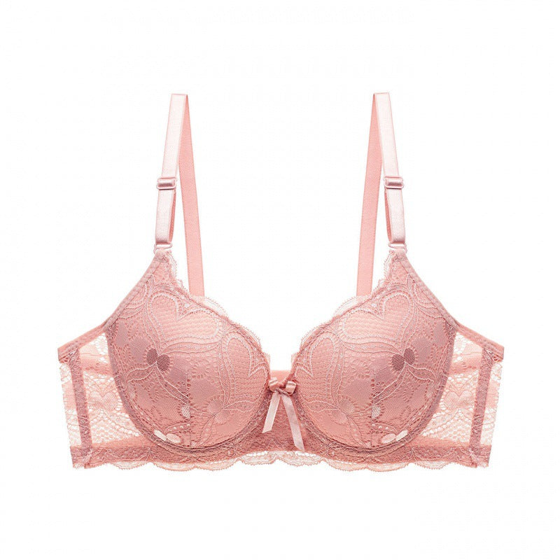 Lace Push-Up Bra - 3/4 Cup Underwire with Hollow Design