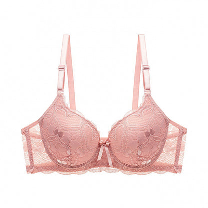 Lace Push-Up Bra - 3/4 Cup Underwire with Hollow Design