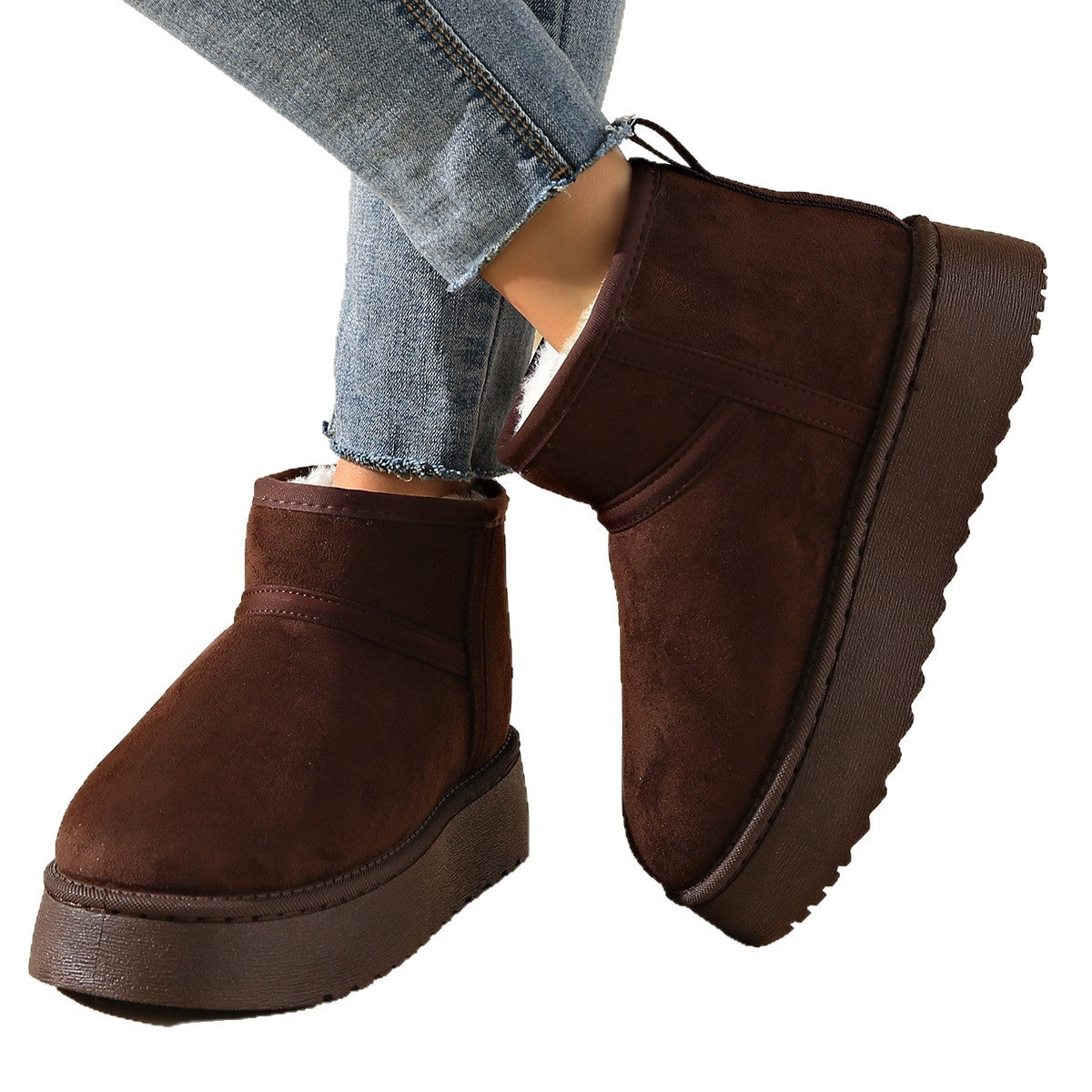 Women's Faux Fur Lined Suede Ankle Boots - Thick Sole Casual Footwear