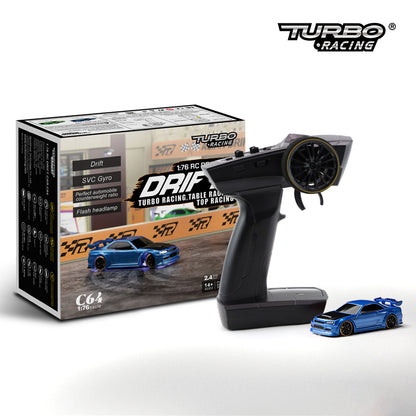 Turbo Racing 1:76 C64 Drift RC Car with Gyro - Full Proportional Remote Control RTR Kit