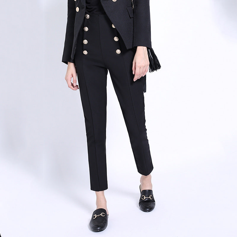 Women's High-Waist Skinny Pencil Pants with Zipper Detail
