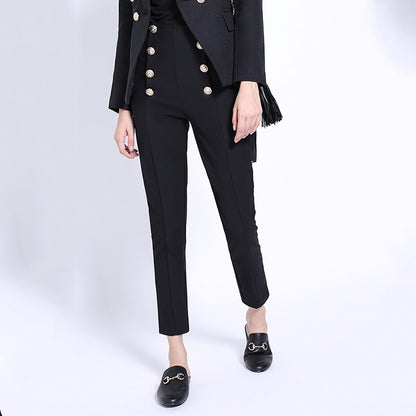 Women's High-Waist Skinny Pencil Pants with Zipper Detail