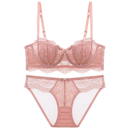 Women's Lace Strapless Bra and Shorts Set - Half Cup Convertible Design