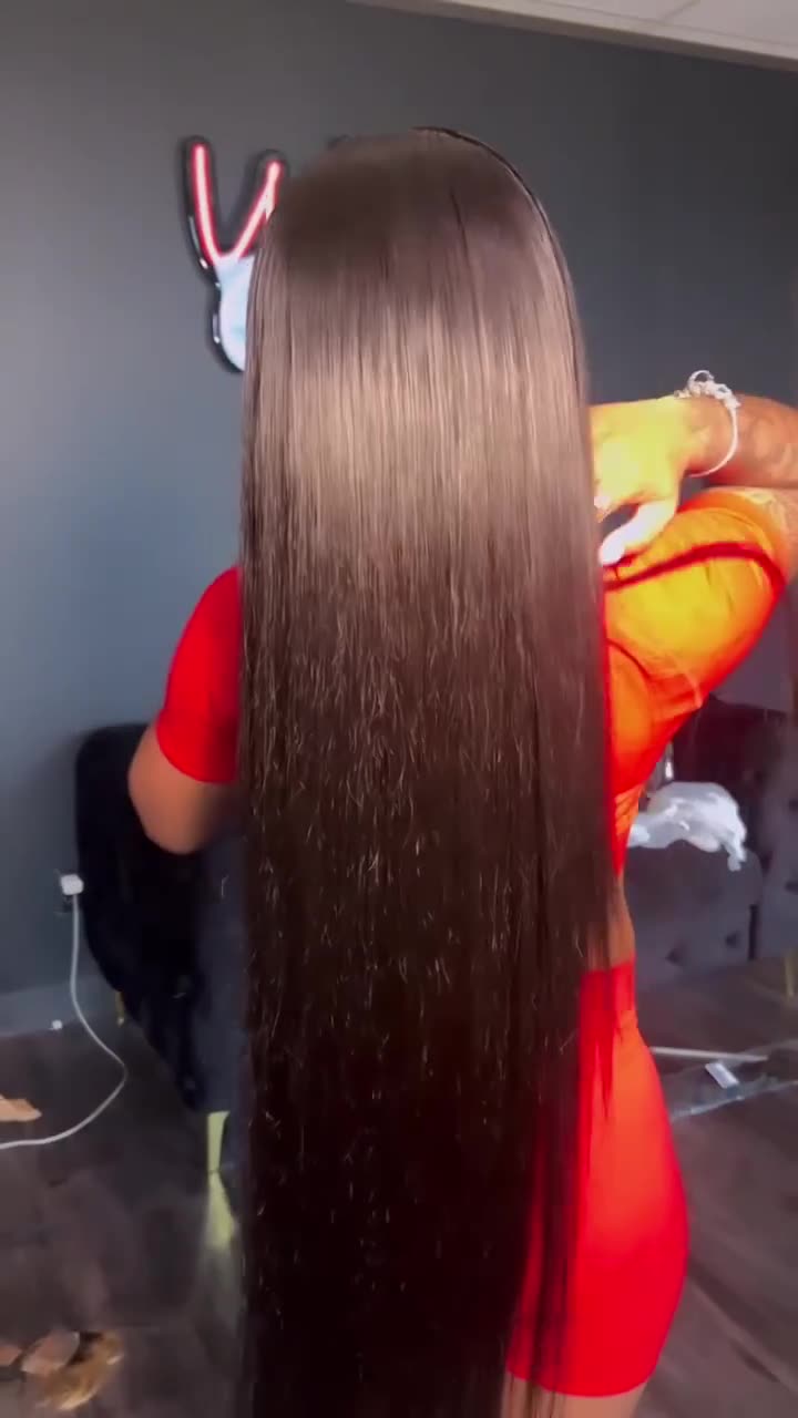 13x4 Straight Lace Front Human Hair Wig - Hand-Woven with Center Part Bangs