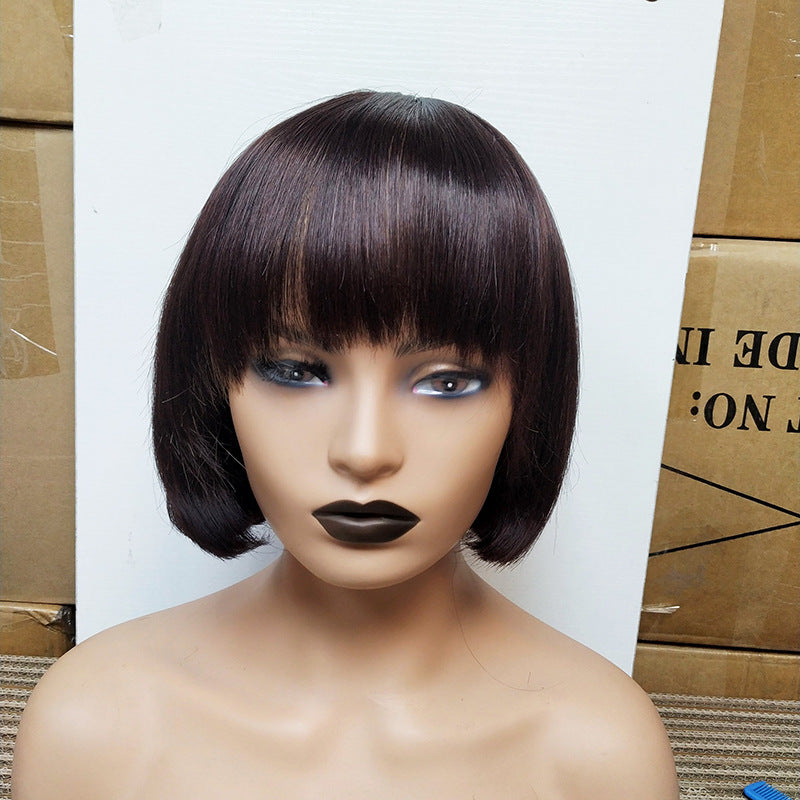 Double Drawn Human Hair Fringe Bob Wig - Short Bob with Bangs