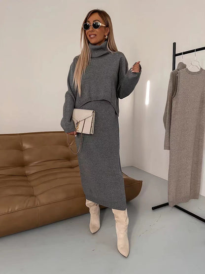 Turtleneck Sweater & Sleeveless Dress Set - 2-Piece Winter Outfit