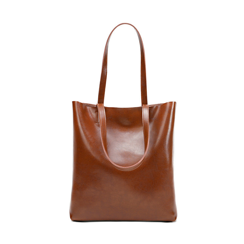 Women's Genuine Cowhide Leather Bag - Stylish and Simple Design with Double Straps
