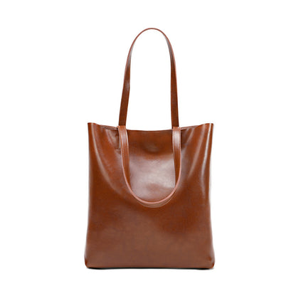 Women's Genuine Cowhide Leather Bag - Stylish and Simple Design with Double Straps