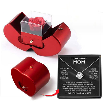 Eternal Rose Necklace Gift Box Set | Copper Clavicle Chain | Soap Flower | Apple & Card Box Options