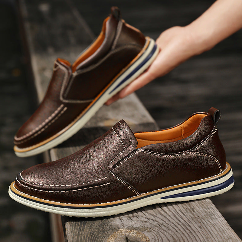 Men's Hand-Sewn Casual Leather Slip-On Shoes - Breathable Bean Style