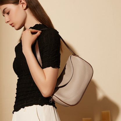Women's First Layer Cowhide Leather Shoulder Bag - Wide Strap Messenger Bag with Zipper