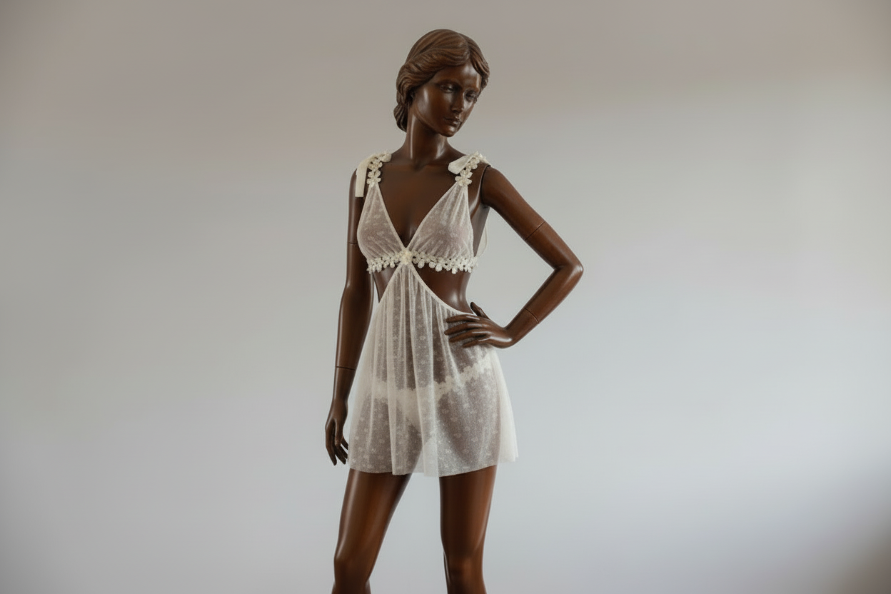 Women's Mesh Suspender Nightdress - Geometric Pattern Sleepwear