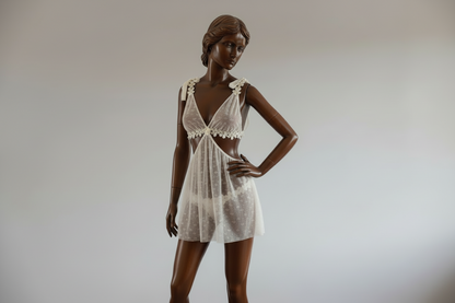 Women's Mesh Suspender Nightdress - Geometric Pattern Sleepwear