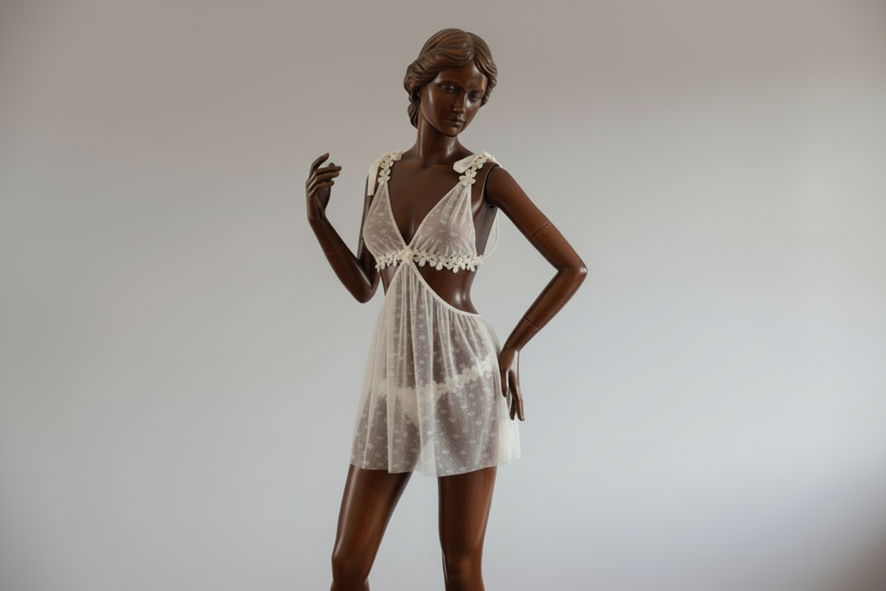 Women's Mesh Suspender Nightdress - Geometric Pattern Sleepwear