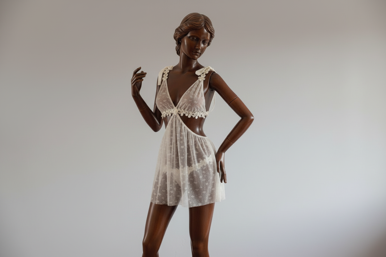 Women's Mesh Suspender Nightdress - Geometric Pattern Sleepwear