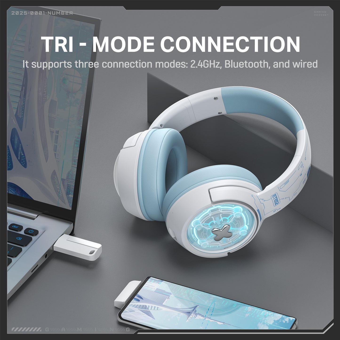 GT802 Wireless Gaming Headset - Over-Ear Bluetooth Headphones with LED