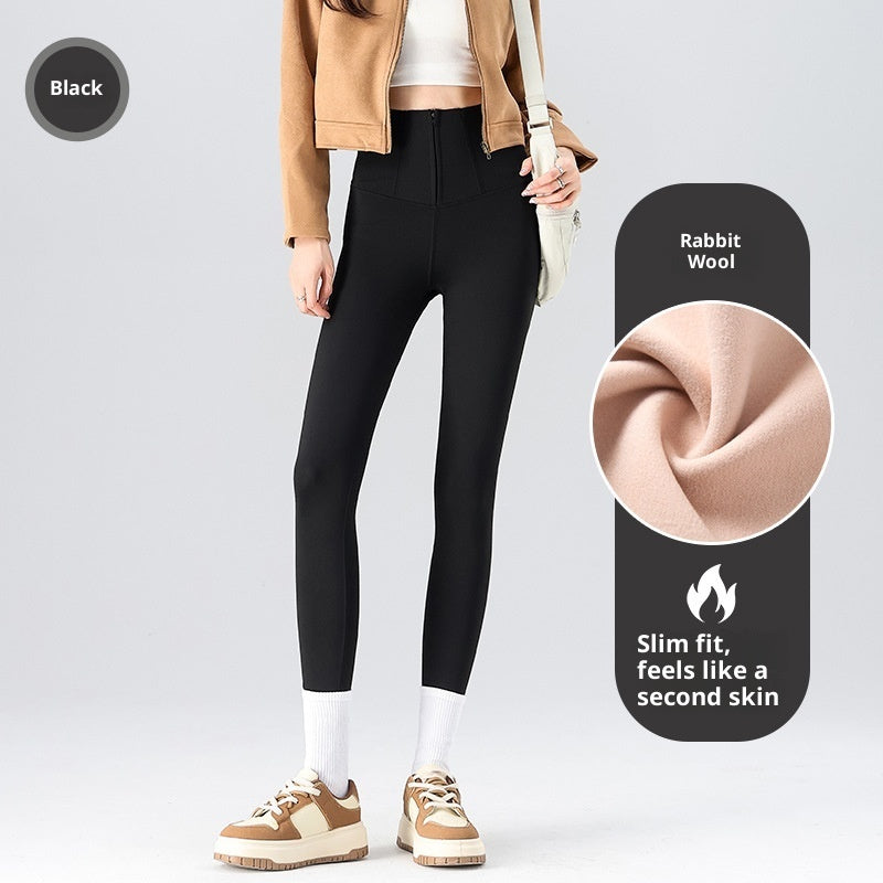 Women's Shark Pattern Fleece Lined Pants - High Waist Thermal Winter Trousers