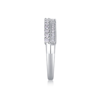 Moissanite Sterling Silver Ring - Platinum Plated Wedding Band