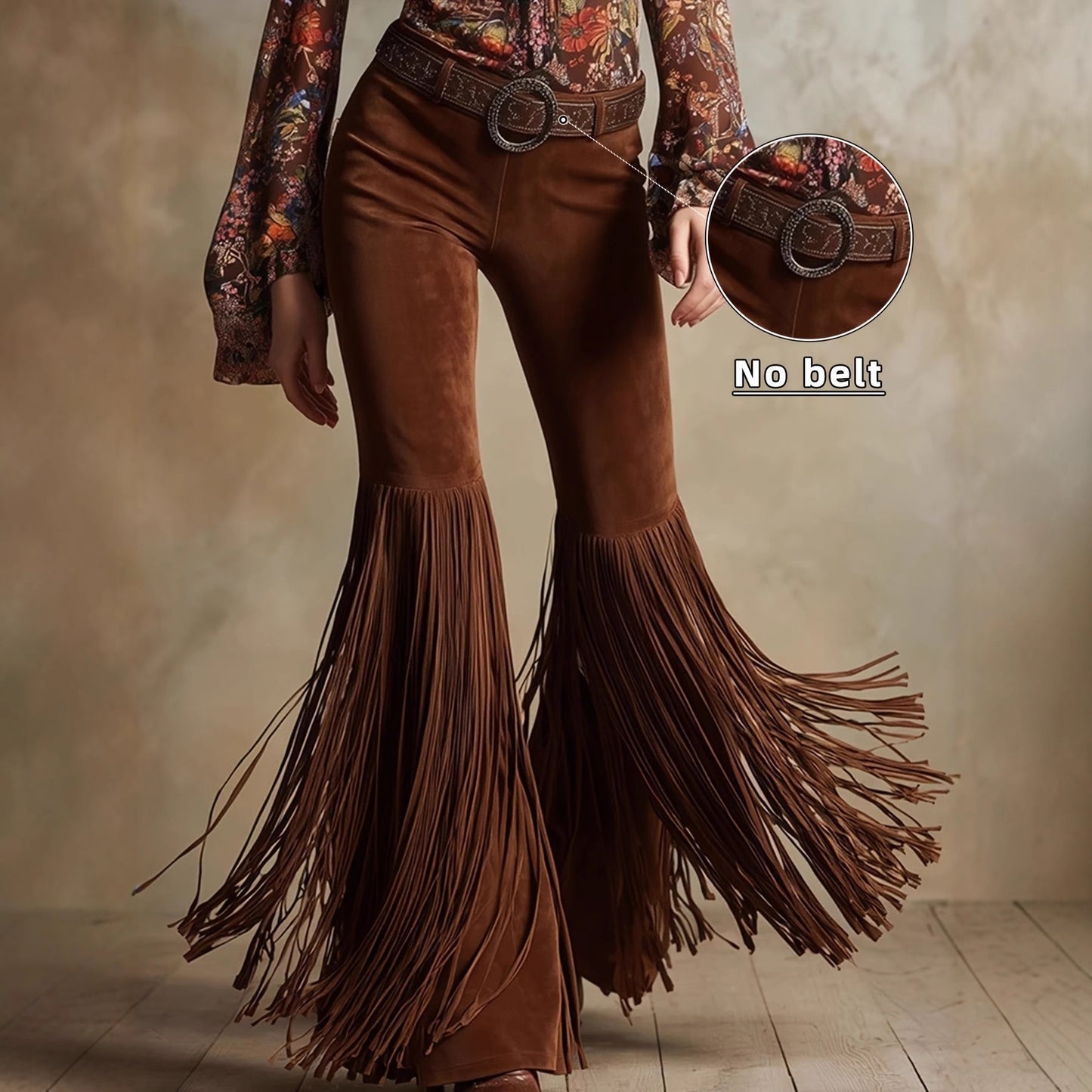 Women's Retro Western Fringe Suede-Look Pants - High Waist Tassel Trousers