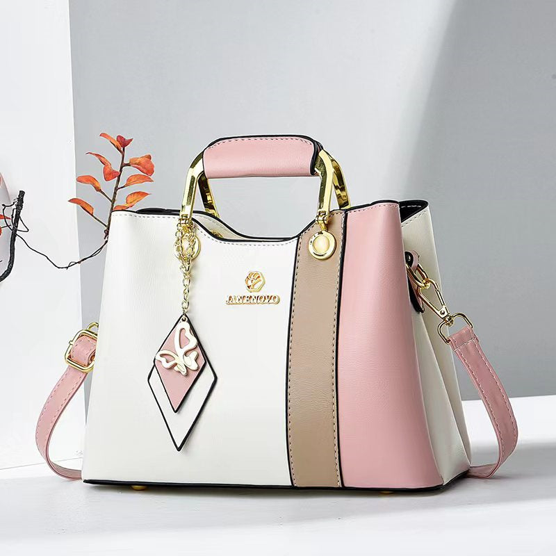 Color Block PU Leather Tote Bag - Casual Crossbody Shoulder Bag