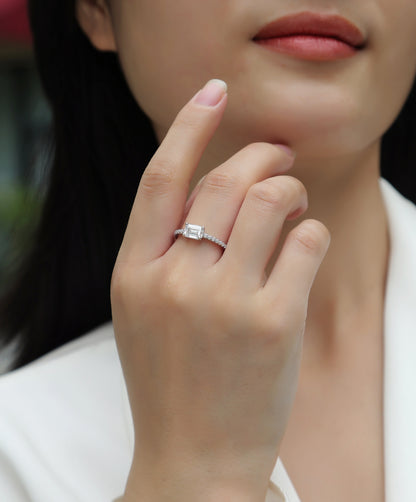 Octagonal Moissanite Ring in S925 Sterling Silver with Platinum Plating