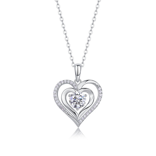 1 Carat Moissanite Pendant Necklace - S925 Silver Platinum Plated Light Luxury Jewelry