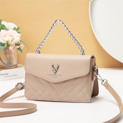 Quilted Mini Shoulder Bag with Chain Strap - Retro Style Waterproof Handbag